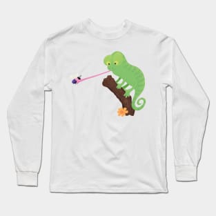 Cute funny green happy chameleon lizard cartoon Long Sleeve T-Shirt